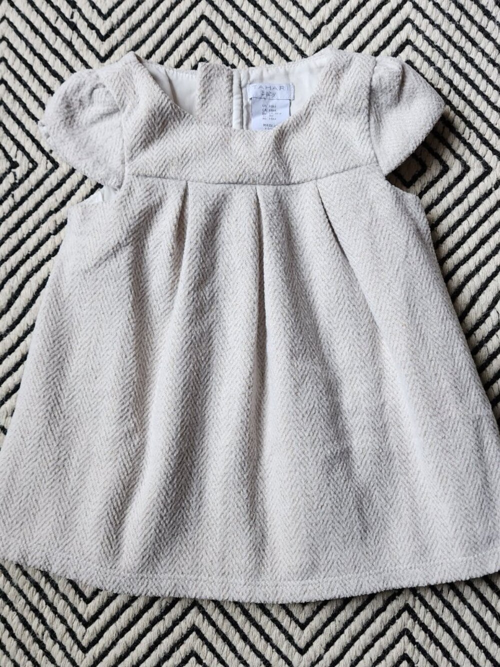 18M Tahari Baby Cream & Gold Herringbone Dress